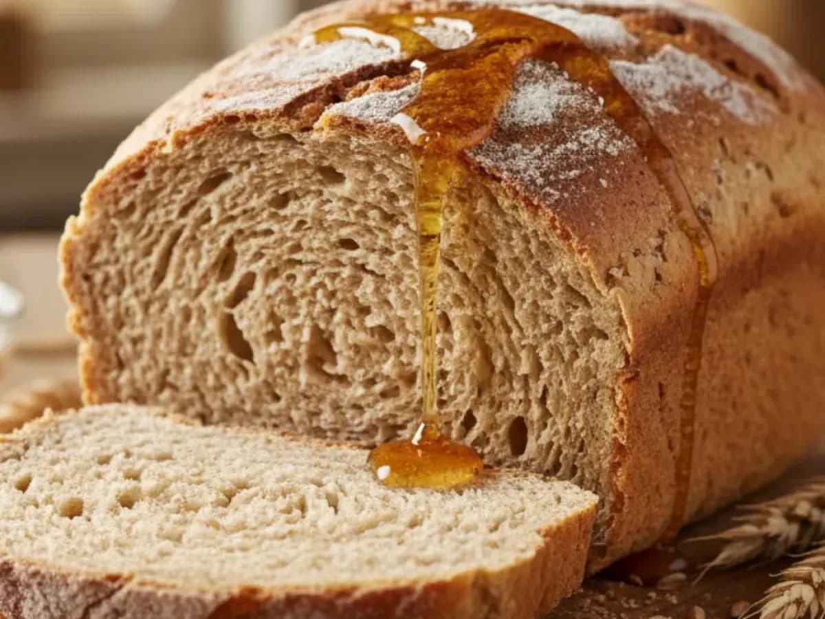 Sliced honey whole wheat bread with a soft crumb and golden crust