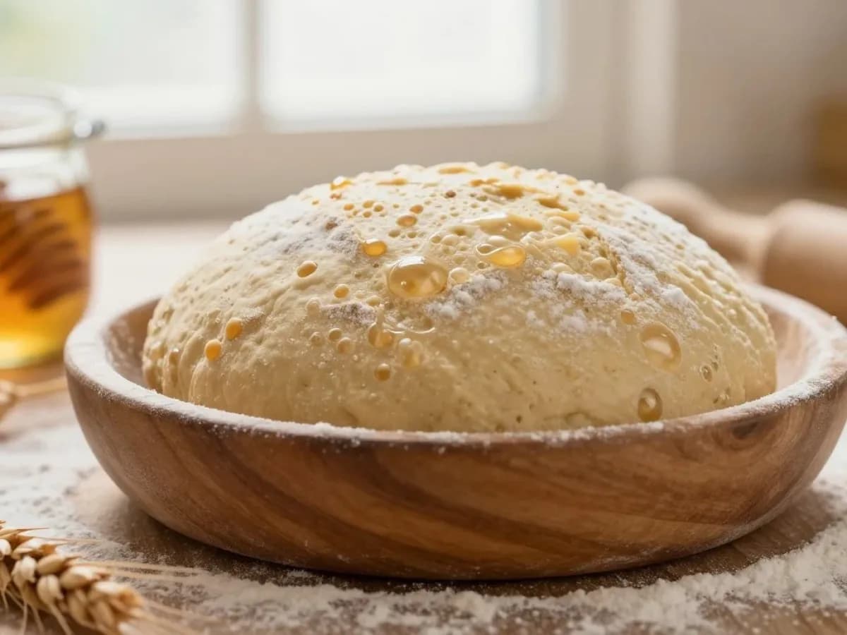 Honey whole wheat bread dough rising in a lightly oiled bowl